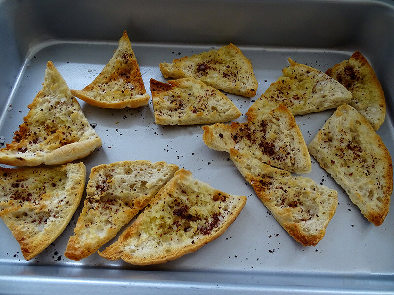 the pitta is golden brown and speckled with ruby red sumac