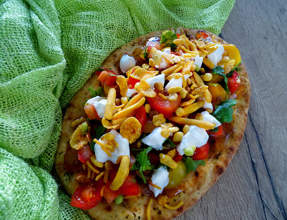 Chaat-inspired sweet and spicy naan